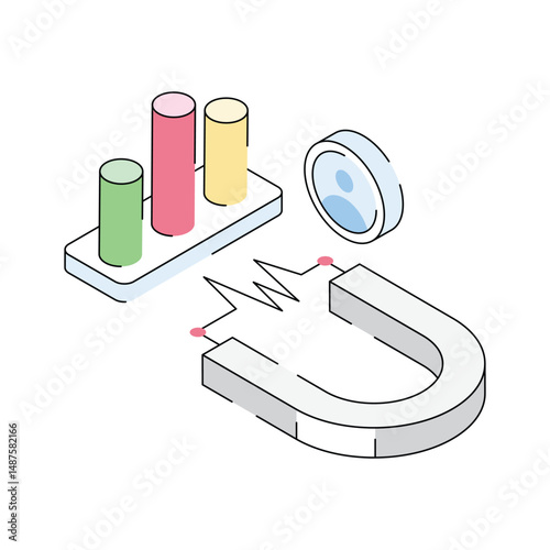 A modern isometric outline icon of engage audience