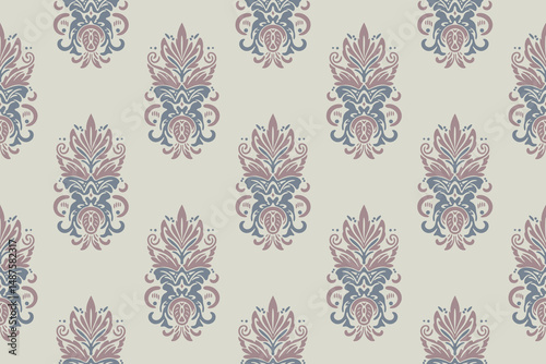 Ikat geometric folklore ornament. Oriental vector damask pattern. Ancient art of the Arabesque. Tribal ethnic texture. Spanish motif on the carpet. Aztec style. Indian rug. Gypsy, Mexican embroidery.