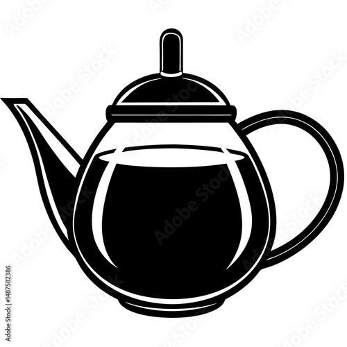 Clear glass teapot with stainless steel lid on white background