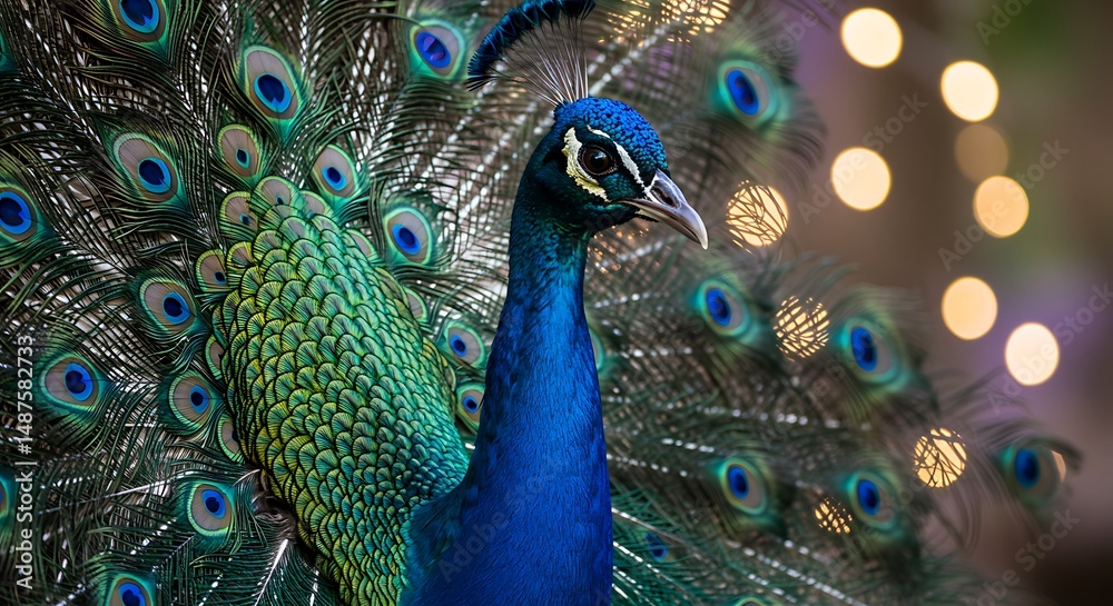Fototapeta premium Blue Peacock Displaying Feathers