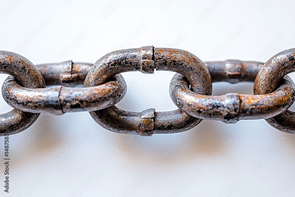 Fototapeta premium Closeup of rusty metal chain links highlighting strength and durability