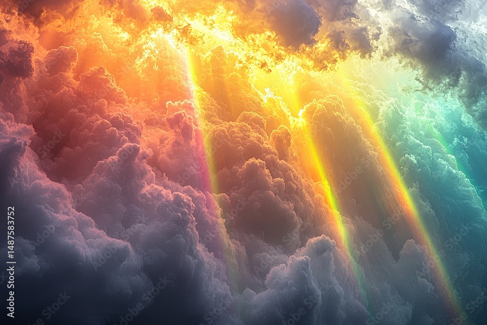 Obraz premium Vibrant sun rays piercing through dramatic multicolored cloudscape