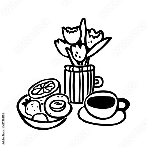 Morning breakfast concept. Doodle brunch composition