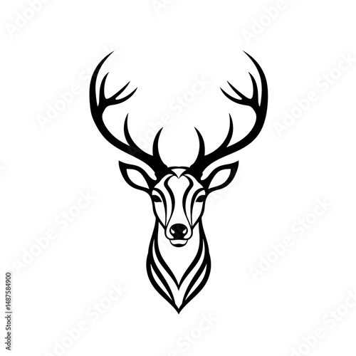 Graceful Deer Silhouette: This elegant illustration captures the essence of a deer, showcasing its majestic antlers and refined features in a sleek, monochrome design.