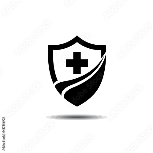 Health Protection Shield: A striking graphic of a shield emblazoned with a cross, symbolizing health protection and medical safety, conveying a sense of security and well-being.