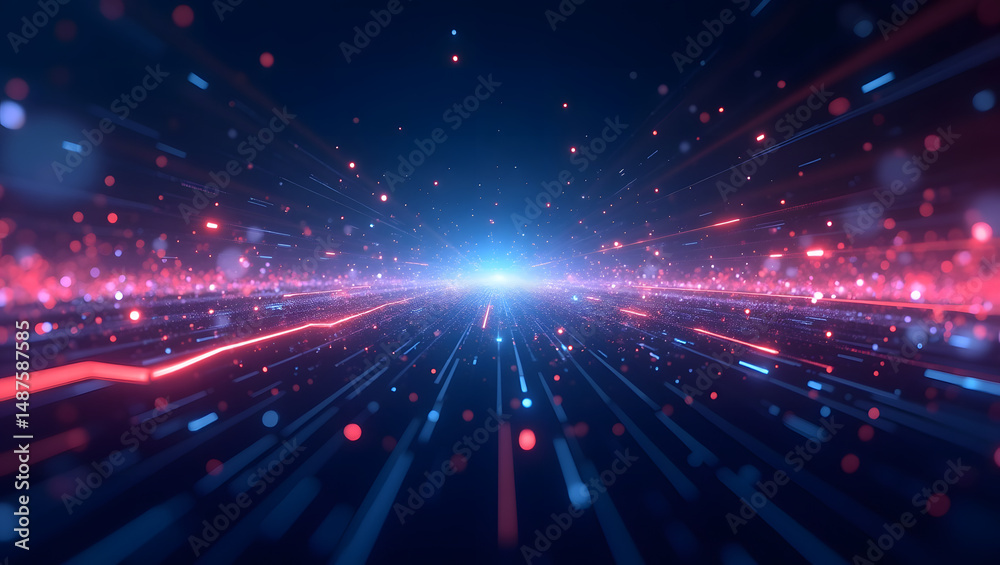 Obraz premium Glowing data streams in futuristic digital network background