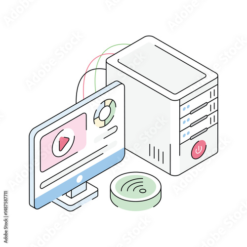 A premium isometric icon of internet content display