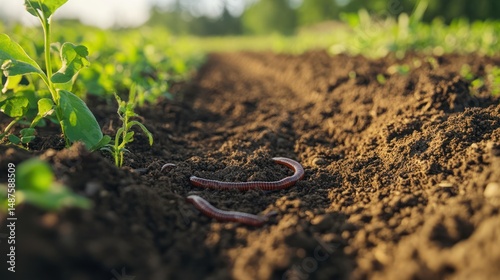 Earthworms in a Lush Garden Row