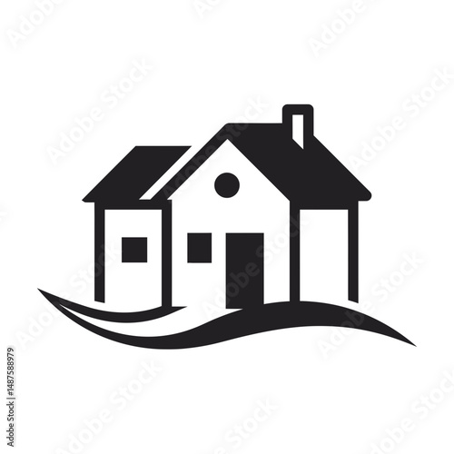 House by the Sea Icon: A stylized illustration of a charming house nestled beside a gentle wave, symbolizing coastal living and tranquility.