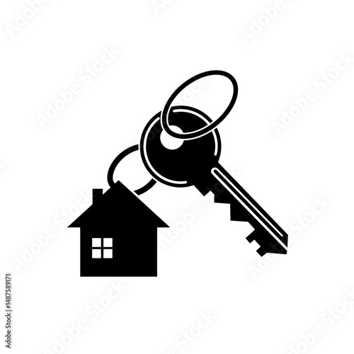House Key Icon: A simple yet effective icon depicting a house key attached to a small house icon, symbolizing homeownership, real estate, or new beginnings.