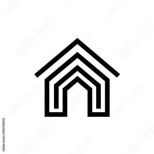 Minimalist Home Design: A clean, modern illustration of a house, rendered in a simple black line art style that emphasizes form and structure, suitable for real estate and architecture.