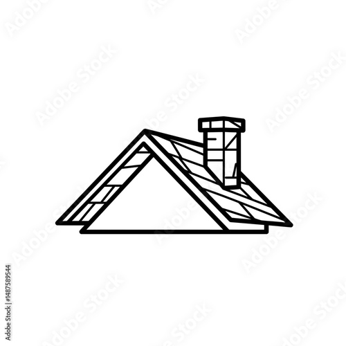 Simple Roof Illustration: A clean, graphic representation of a classic rooftop with chimney, perfect for architectural designs.