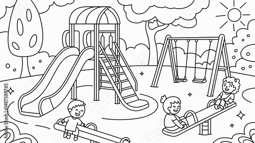 Coloring page of a playground black and white line art