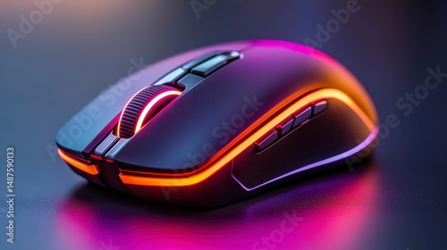 Sleek, modern mouse with neon accents, sitting on a smooth surface