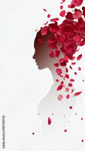 Oriental minimalist aesthetics,Mother's Day concept poster,roses make up elegant female silhouette
