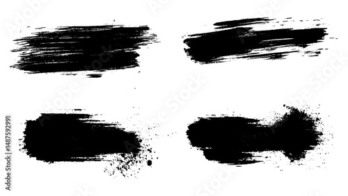 Mud splashes collection. Grunge brushstroke stencil with dirt spray effect. Black inked brushes with spray splash with drops blots. High quality manually traced.