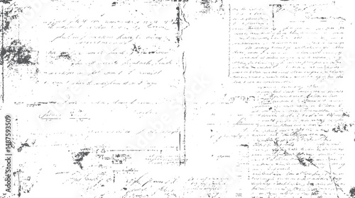 Textured old newspaper background. Black and white grunge with faded paper and text. Excellent for vintage themed artwork and retro style design layouts.