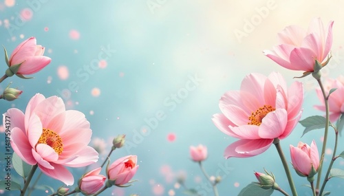 Delicate repeating blossoms, soft pastel hues , flower, floral background, print