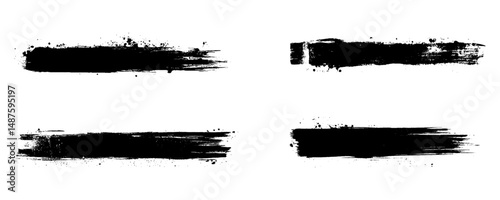 Collection of vector paint bold brush strokes, hand drawn thick grunge lines and rectangle shapes. Sketchy bold horizontal lines. Black ink brush strokes and banners. 