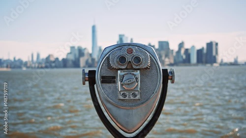 Coin Operated Viewer Facing New York Skyline