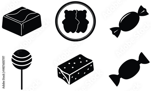 Candy and Sweet Snacks Silhouette Set – Vector Collection of Confectionery Treats for Culinary, Dessert, and Snack Design Projects