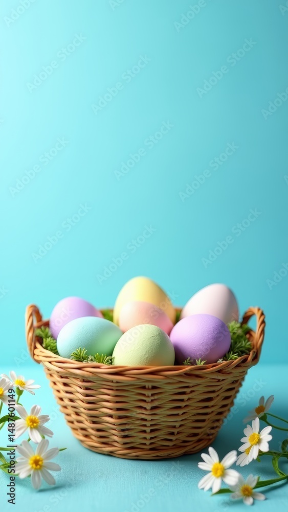 Brightly colored Easter eggs in a basket