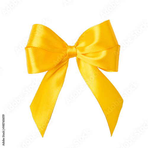 Beautiful yellow gift bow isolated on transparent background