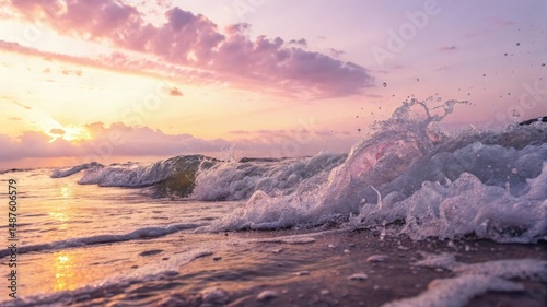 Stunning Sunrise Ocean Waves Crashing on Shore A Breathtaking View