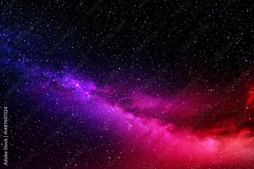 Naklejka premium Cosmic Nebula in Pink and Purple Hues - Stunning of a vibrant nebula, showcasing a cosmic landscape of pink and purple hues against a backdrop of countless stars