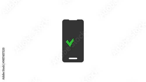 Mobile phone graphic motion and tick. Green tick on mobile phone screen. Great for adding video, technology, business, web and entertainment elements.