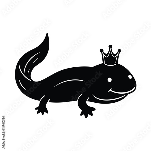 Axolotl with crown vector silhouette
