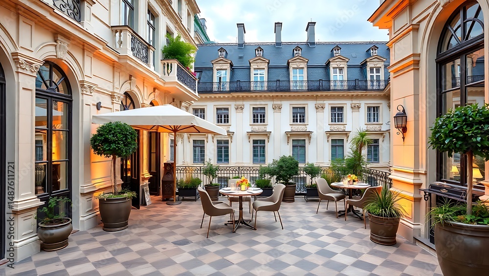 Obraz premium Austrian luxury terrace in Vienna, baroque design elements with modern elegance