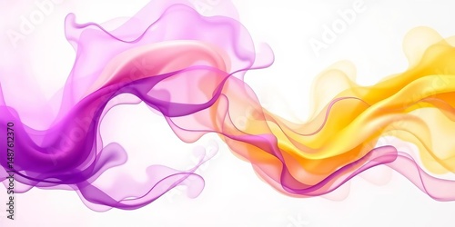 Abstract purple and yellow smoke swirls, soft cloudy wave texture on white,  mist,  pastel