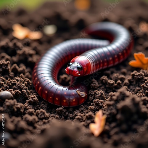 Red worm with head and tail on soil