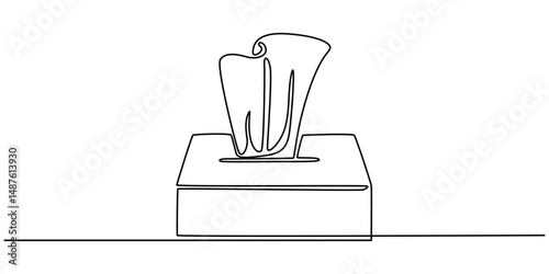 Tissue box. Line icon with shadow on white background, tissue box cover continuous one line drawing, Wet Napkin Line icon, Sketch Design, Pixel perfect, Editable stroke, Tissue paper napkins box line.