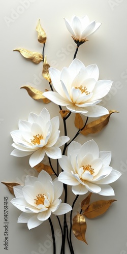 Goldleafed artificial lily flowers in a bouquet with black stems
