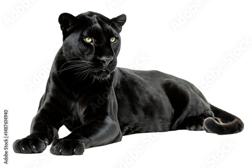 Black panther lying down isolated on white background PNG