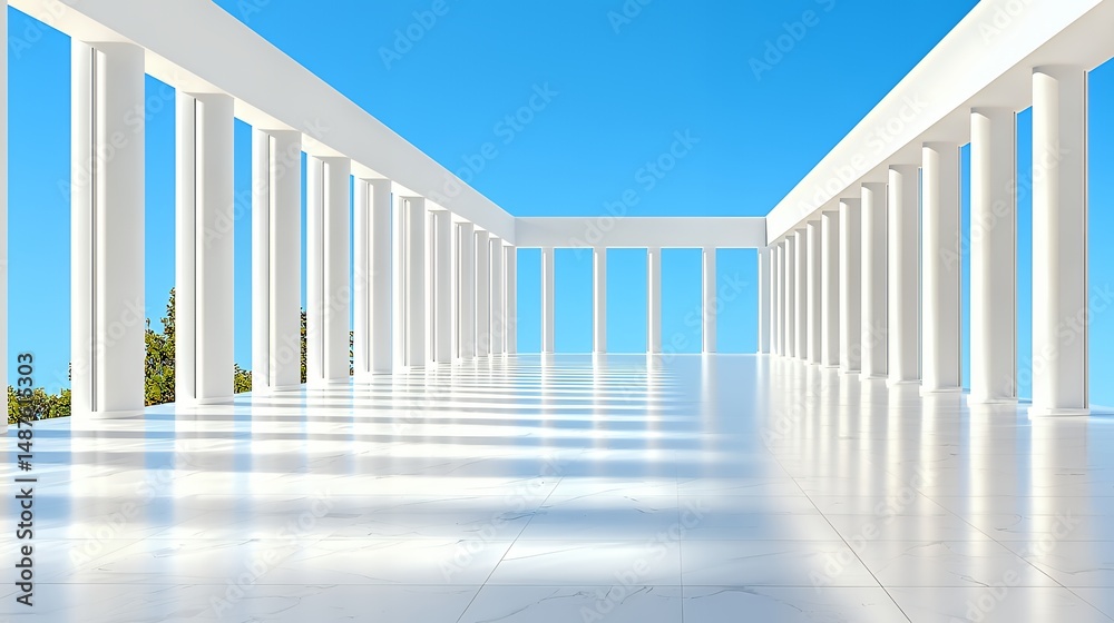 Fototapeta premium White Columns and Blue Sky Interior
