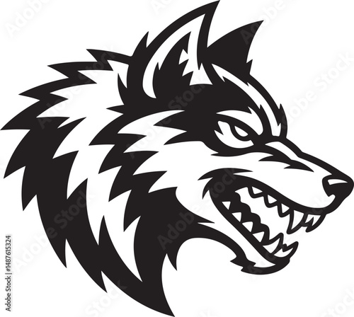 Wolf Head Silhouette fierce wolf head silhouette showcases a striking monochrome image with its menacing gaze, sharp teeth, and iconic, aggressive expression, conveying the wild essence.