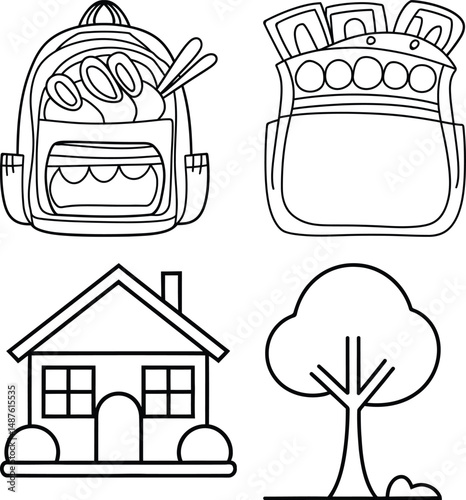 Set of kitchen utensil icons vector illustration with food symbols and restaurant design elements