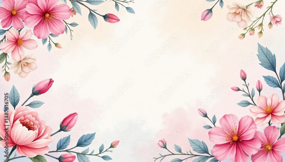 Fototapeta premium Delicate watercolor floral pattern on soft pastel background, art, botanical