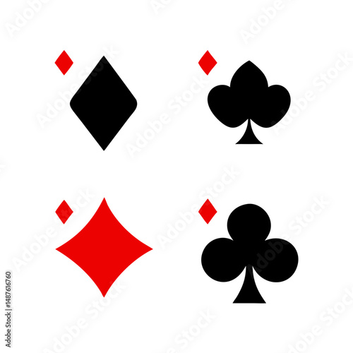 Playing Card Symbols. Isolated on white background, Card aces vector, diamonds, spades, hearts, clubs. aces of all four suits, Playing poker concept. Playing cards icon set, Gambling, Poker symbols. 
