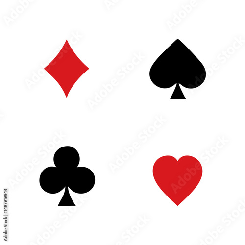 Playing Card Symbols. Isolated on white background, Card aces vector, diamonds, spades, hearts, clubs. aces of all four suits, Playing poker concept. Playing cards icon set, Gambling, Poker symbols. 
