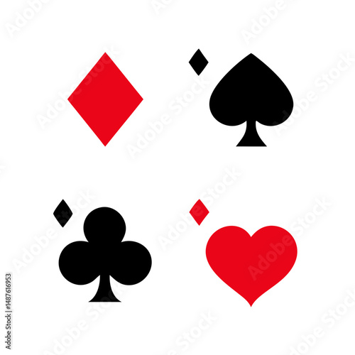 Playing Card Symbols. Isolated on white background, Card aces vector, diamonds, spades, hearts, clubs. aces of all four suits, Playing poker concept. Playing cards icon set, Gambling, Poker symbols. 
