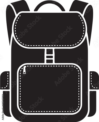 Classic Backpack Icon stylish and functional backpack, ideal for travel or everyday use. This vector illustration showcases a classic design with multiple compartments and adjustable straps.