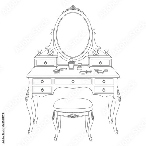 dressing table illustration vector coloring page