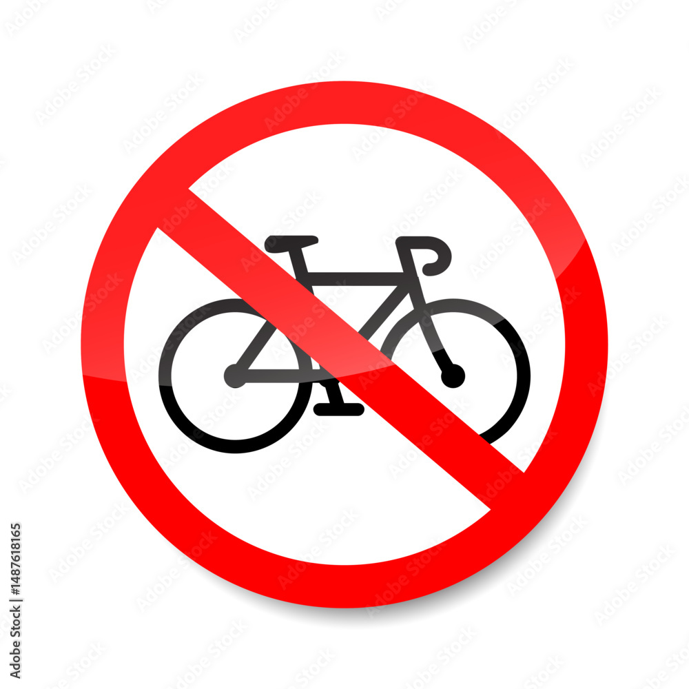 No bicycle sign vector. Red prohibition symbol indicating bicycles are not allowed. No bicycle sign vector. Red prohibition symbol indicating bicycles are not allowed.