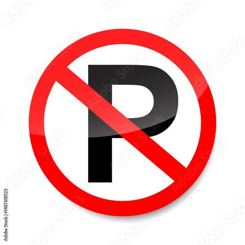 No parking sign vector. Red prohibition traffic symbol indicating parking is not allowed.