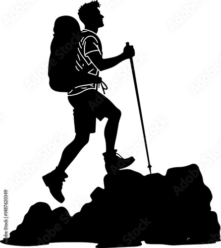 Mountain Hiker Silhouette with Backpack"