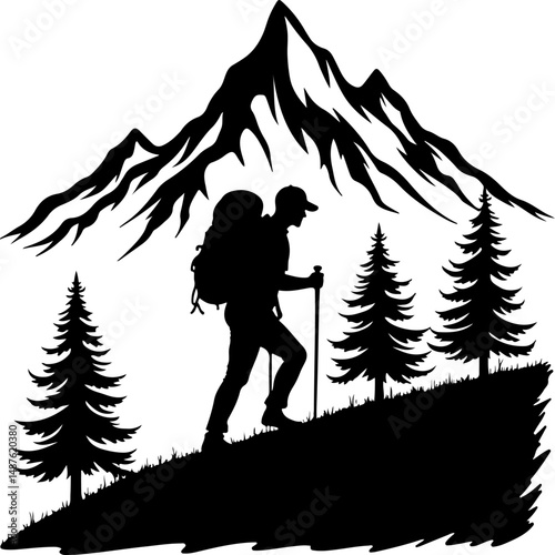 Mountain Hiker Silhouette with Backpack"